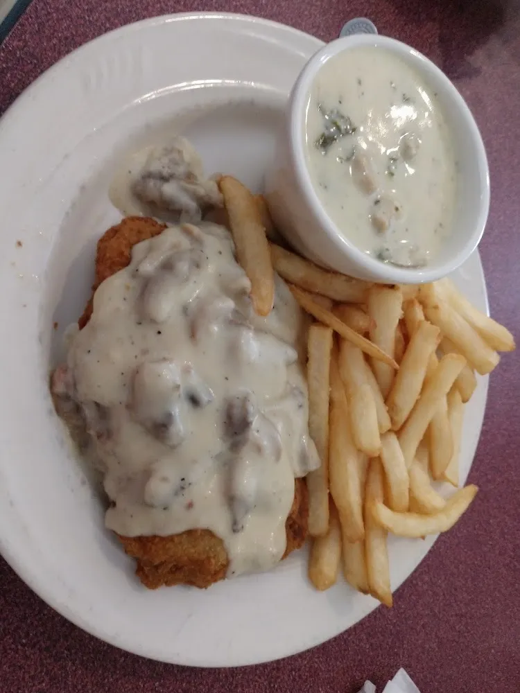 Country Fried Steak Fries and Clam Chowder